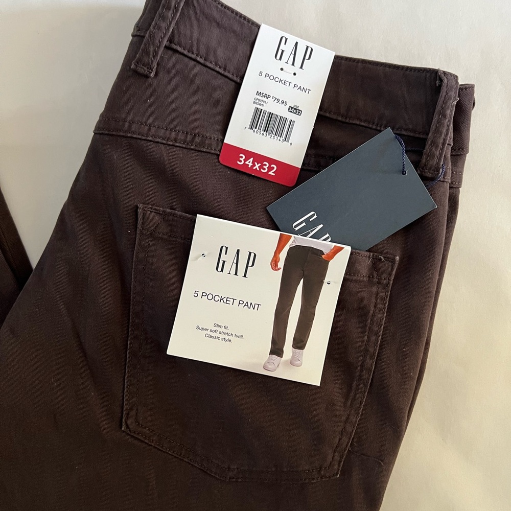 NWT GAP Brown Slim Fit Pants 34x32 - Picture 2 of 5